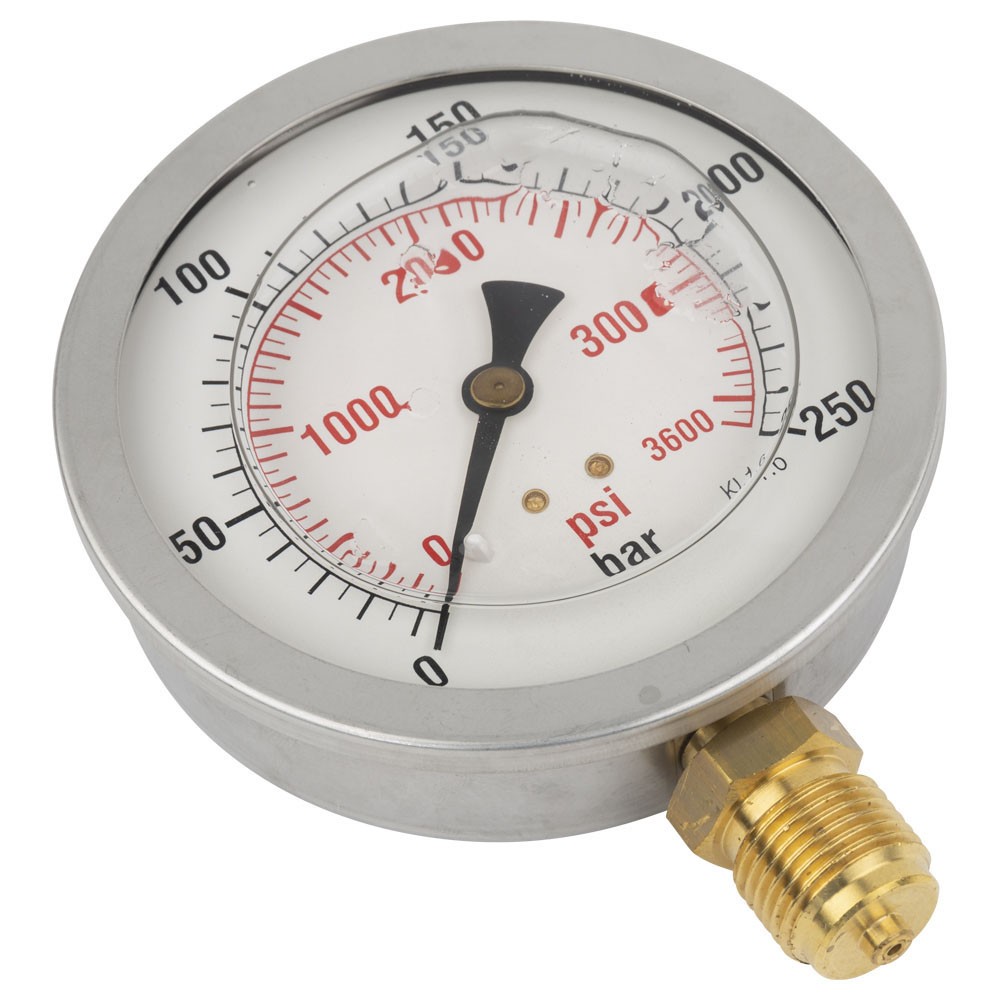 Manometer (bruchsicher) mit Fliegl-Logo (aus Edelstahl)