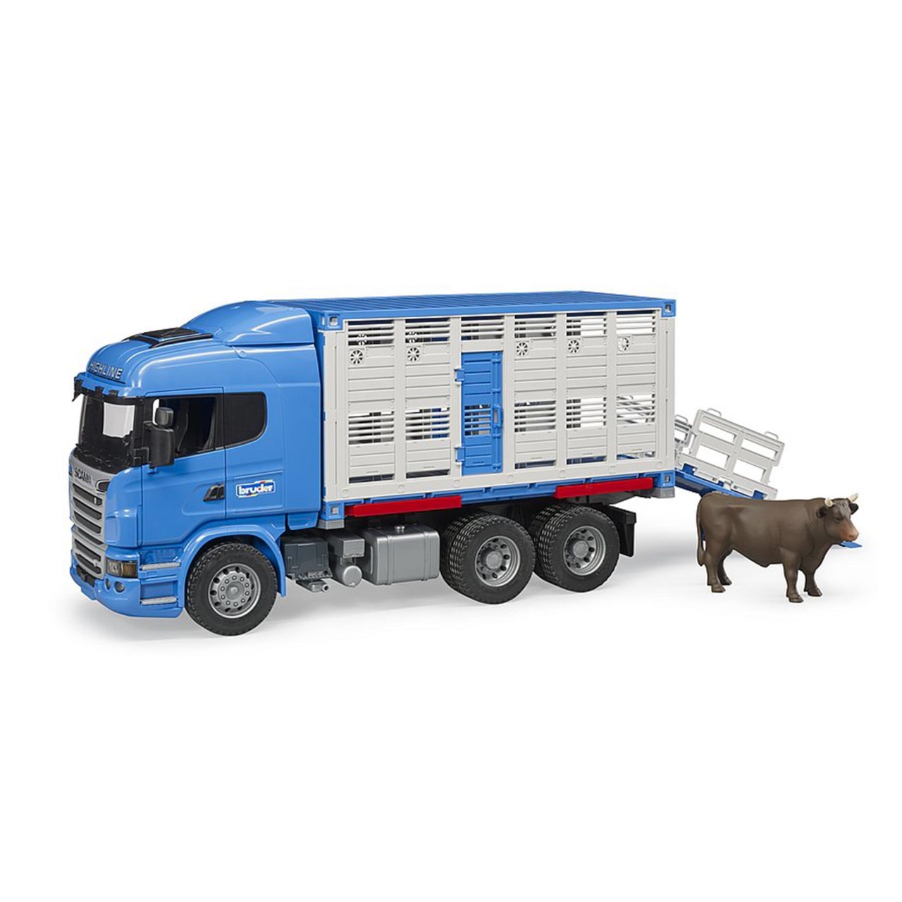 Spielzeug Scania R-Serie Tiertransport–LKW mit 1 Rind