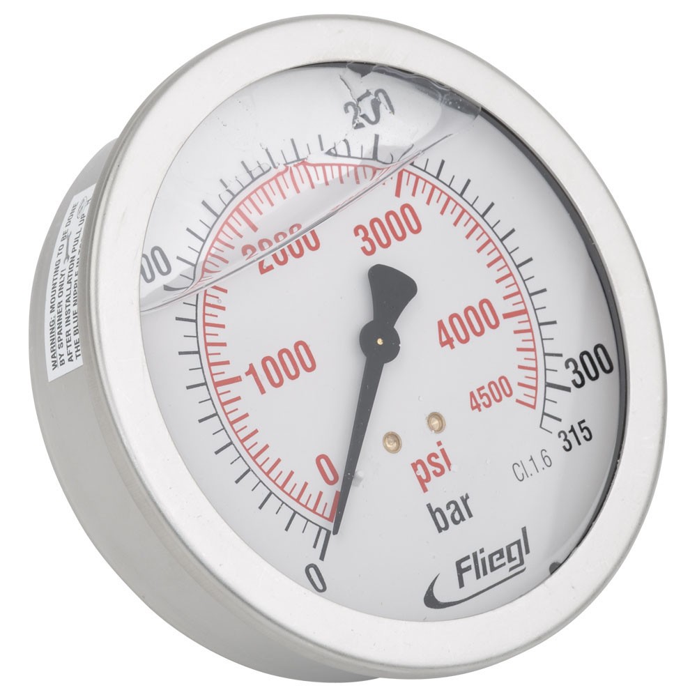 Manometer (bruchsicher) m.Fliegl-Logo/f.ASW & Fass/Edelstahl
